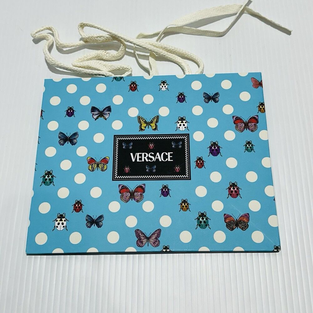 Versace 10”x8”x4” Authentic Blue Butterfly Paper Bag Gift Tote Small